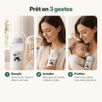 Mode d'emploi du biberon mains libres en 3 gestes