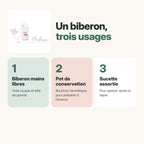 Un biberon, trois usages : biberon, pot de conservation, sucette